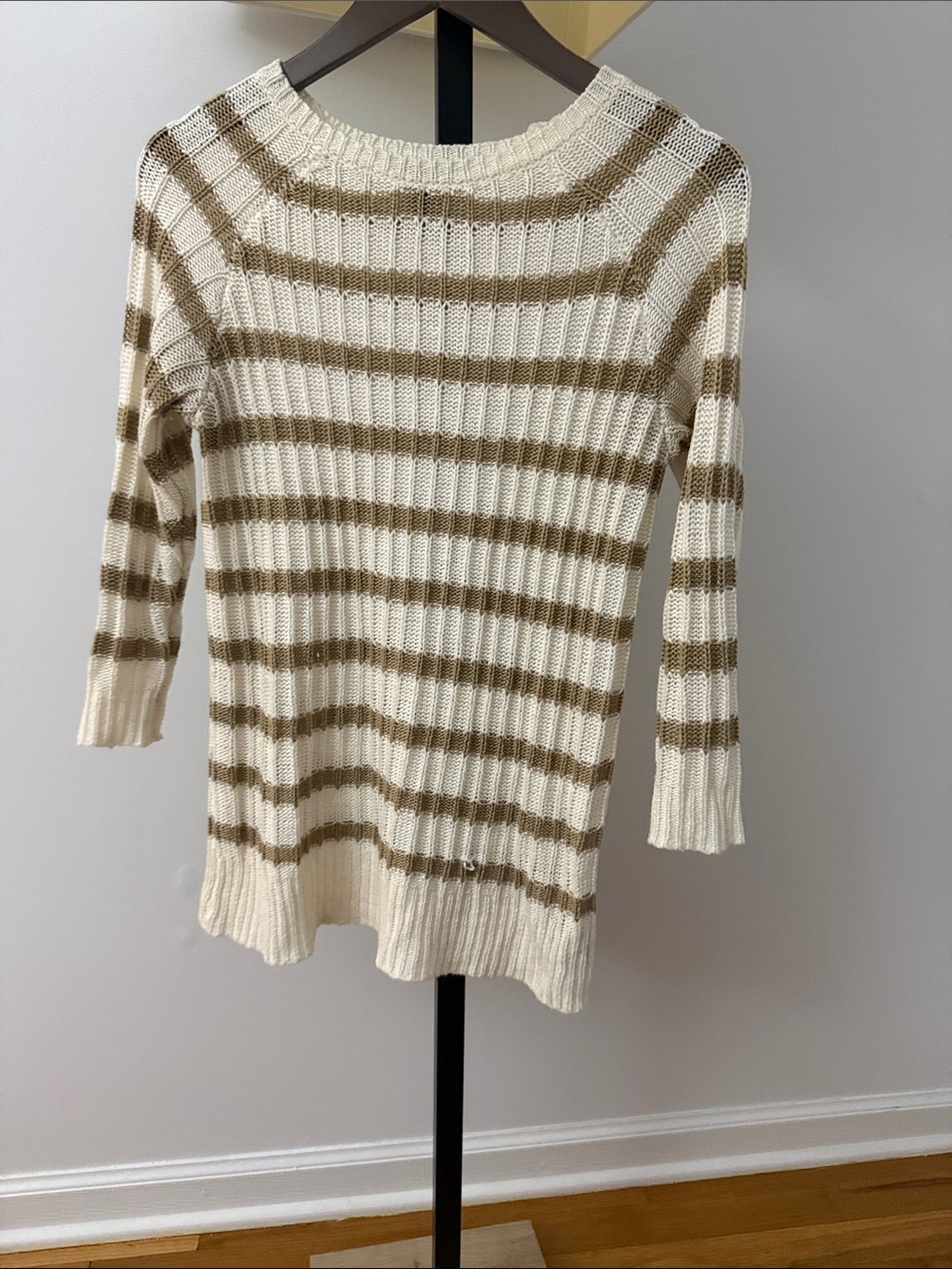 Forever 21 Cream and Tan Striped Scoop Neck Sweater